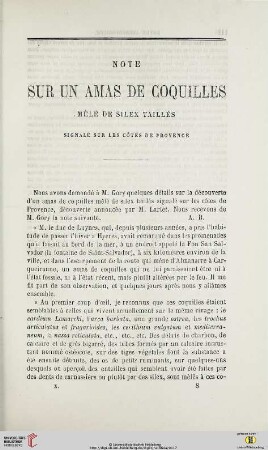 N.S. 10.1864: Note sur un amas de coquilles mêlé de silex taillés signalé sur les côtes de Provence
