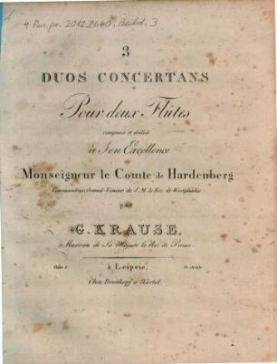3 Duos concertans pour deux flûtes : Oeuv. 2