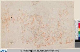 Rastende Familie mit Pferdewagen und Gepäck
