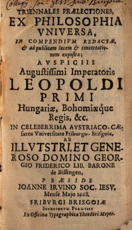Triennales praelectiones ex universa philosophia in compendium redactae