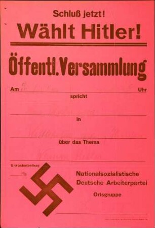 Versammlung der NSDAP-Ortsgruppe Bonndorf: Warum Hitler? (in Wittlekofen)
