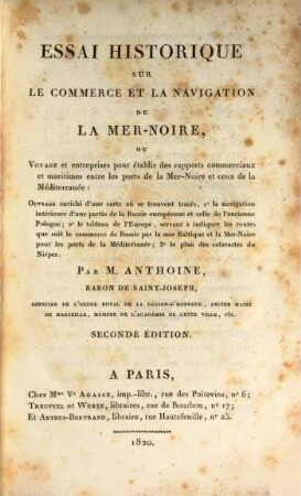 Essai historique sur le commerce et la navigation de la Mer-Noire