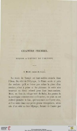 Chapitre premier: Région à l’ouest de l´Olympe