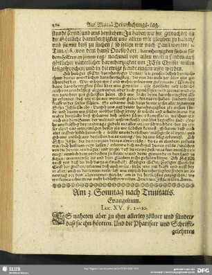 Am 3. Sonntag nach Trinitatis. Evangelium. Luc. XV. v. 1-10