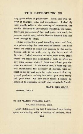 To Sir Watkin Phillips, Bart. of Jesus College, Oxon