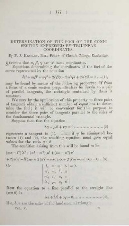Determination of the foci of the conic section expressed by trilinear coordinates.