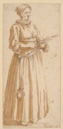 Stehende weibliche Figur mit einer Rute