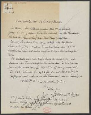 Brief an Ludwig Strecker und B. Schott's Söhne : 30.12.1924