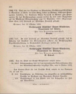 106. Das 36. Stück des Reichs-Gesetzblattes enthält unter: ...
