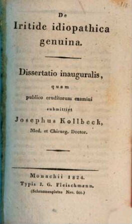 De iritide idiopathica genuina : Diss. inaug.