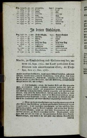 Mandat, zu Einschärfung und Erläuterung der,..., ins Land publicirten Constitution von vertrauetem Gute,[...]