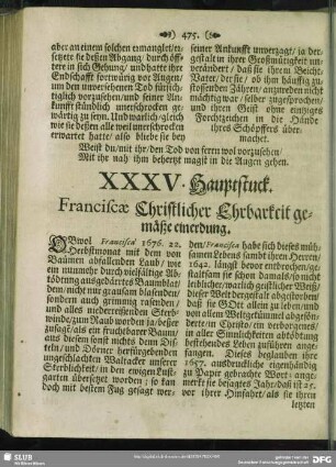 XXXV. Hauptstuck. Franciscae Christilicher Ehrbarkeit gemaeße einerdung