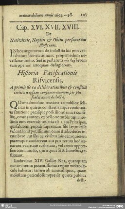 Cap. XVI. XVII. XVIII. De Nativitate, Nuptiis & Obitu personarum illustrium