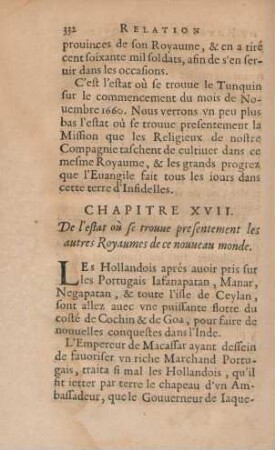Chapitre XVII. De l'estat oú se trouve presentement les autres Royaumes de ce nouveau monde