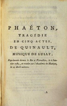 Phaéton : Tragédie ; En Cinq Actes