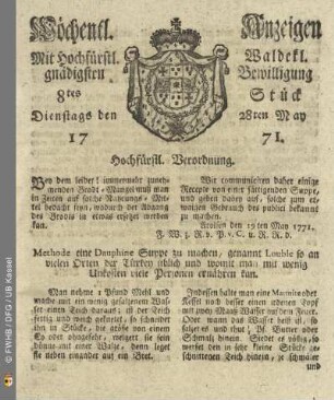 8tes Stück, Dienstags den 28ten May 1771