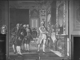 "Vaterländische Geschichtsgalerie": Max III. verbrennt die ihm von den Finsterlingen überreichte Perskriptionsliste seiner trefflichsten Männer im Jahr um 1770/1775