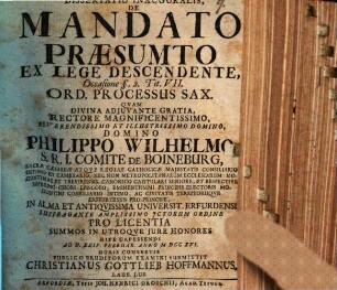 Diss. inaug. de mandato praesumto ex lege descendente