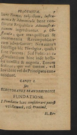 Caput I. De Electoratus Brandenburgici Fundatione.