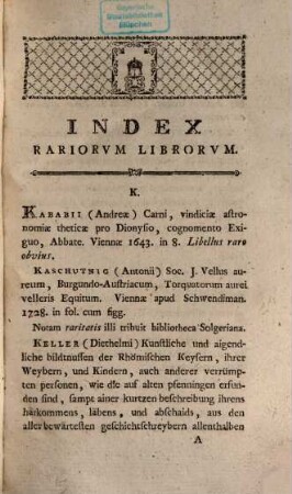 Index Rariorum Librorum Bibliothecae Universitatis Regiae Budensis, 2. K - Z