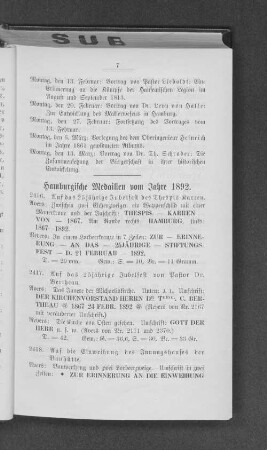 Hamburgische Medaillen vom Jahre 1892.