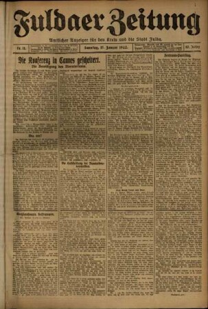 Erste Ausgabe vom Sonntag, den 15. Januar 1922.