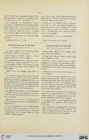 Vorstands-Sitzung vom 28. Mai 1903 / Séance du Comité du 28 mai 1903