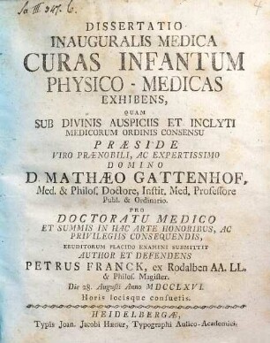 Dissertatio inauguralis medica curas infantum physico-medicas exhibens