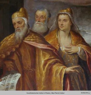 Szenen der Passion Christi und der Crociferi : Christus in der Glorie segnet den Dogen Renier Zen und sein Gefolge