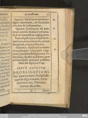 Caput Octavum. De Obligationibus quarundam Ecclesiasticarum dignitatum, Parochorum atq, Patrononorum Ecclesiae.