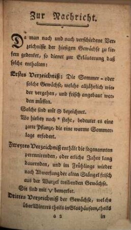 Verzeichniß der In- und ausländischen Gewächse an Blumen, Stauden, Sträuchern und Bäumen, welche sich dermalen im hiesigen hochfürstlichen Hof- und Residenzgarten vorfinden, und sowohl Im Freyen, als in Glas- und Treibhäusern gezogen, und verwahrt werden : Zur Bequemlichkeit und Erinnerung der Gartenfreunde bekannt gemacht