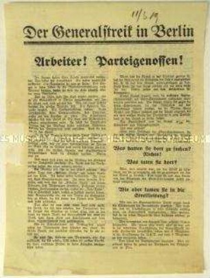 Flugblatt der KPD zu den Märzkämpfen 1919 in Berlin