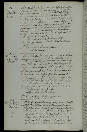 Übergabe der Dienstpapiere von Professor Schrader und Garteninspektor Fischer an Professor Bartling; Fortführung der Rechnungsführung des Botanischen Gartens durch Professor Bartling; Vorläufige Beaufsichtigung des Arbeitsgeräts des botanischen Gartens durch den Obergehilfen Gieseler.
