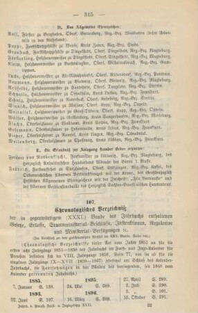 Chronologisches Verzeichniß der in gegenwärtigem (XXXI.) Bande enthaltenen Gesetze, ...
