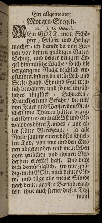 Ein allgemeiner Morgen-Seegen. - Ein kurtzer Abend-Seegen.