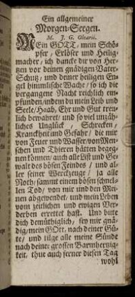Ein allgemeiner Morgen-Seegen. - Ein kurtzer Abend-Seegen.