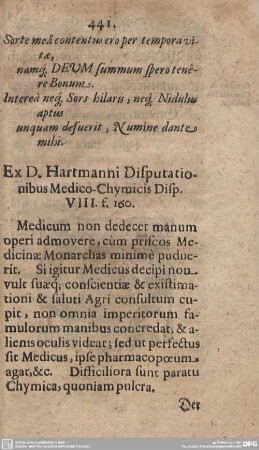Ex. D. Hartmanni Disputationibus Medico-Chymicis Disp. VIII. f. 160.