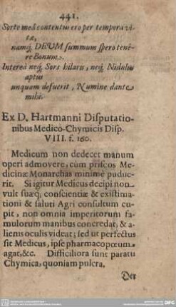 Ex. D. Hartmanni Disputationibus Medico-Chymicis Disp. VIII. f. 160.