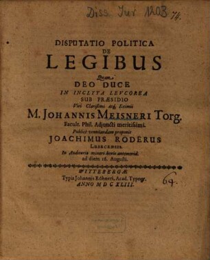 Disputatio Politica De Legibus