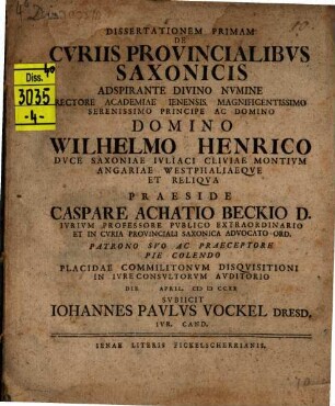 Dissertationem Primam De Cvriis Provincialibvs Saxonicis