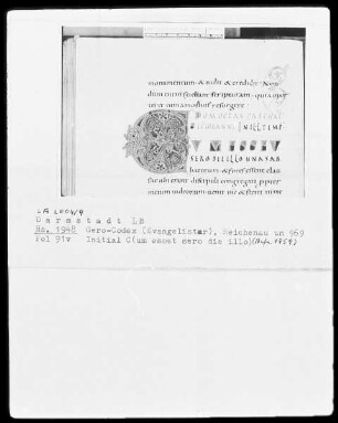 Evangelistar (Gero-Kodex) — Initiale C(um esset sero die illo), Folio 91verso