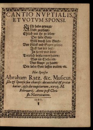 Cantio Nuptialis, Et Votum Sponsi.