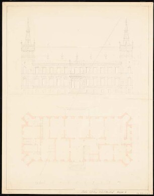 Schloss Kröchlendorf: Vorderansicht, Grundriss Erdgeschoss