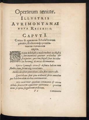 Operarum annuar. Illustris Aurimontanae Nova Recensio.
