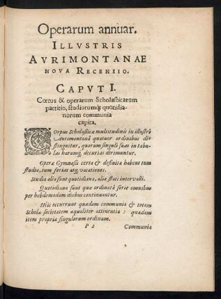Operarum annuar. Illustris Aurimontanae Nova Recensio.