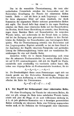 § 2. Der Begriff der Ordnungszahl einer rekurrenten Reihe.