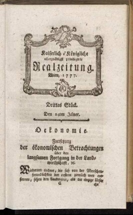 Drittes Stück. Den 14ten Jäner.
