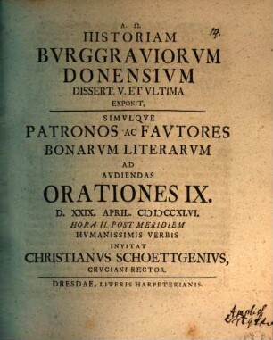 Historiam burggraviorum Donensium exponit, 5