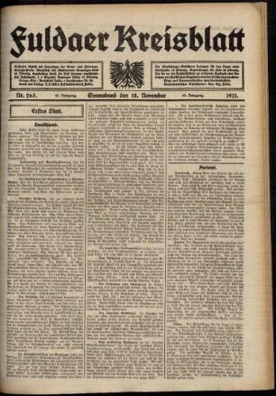 Erste Ausgabe vom Samstag, den 18. November 1911.
