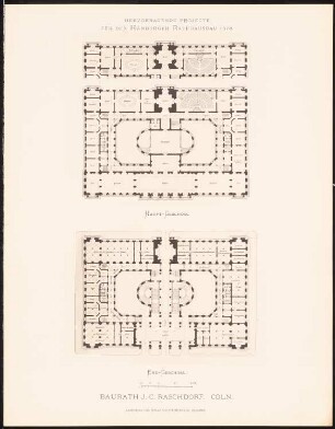 Hervorragende Projekte für den Hamburger Rathausbau 1876: Grundriss EG, 1. OG